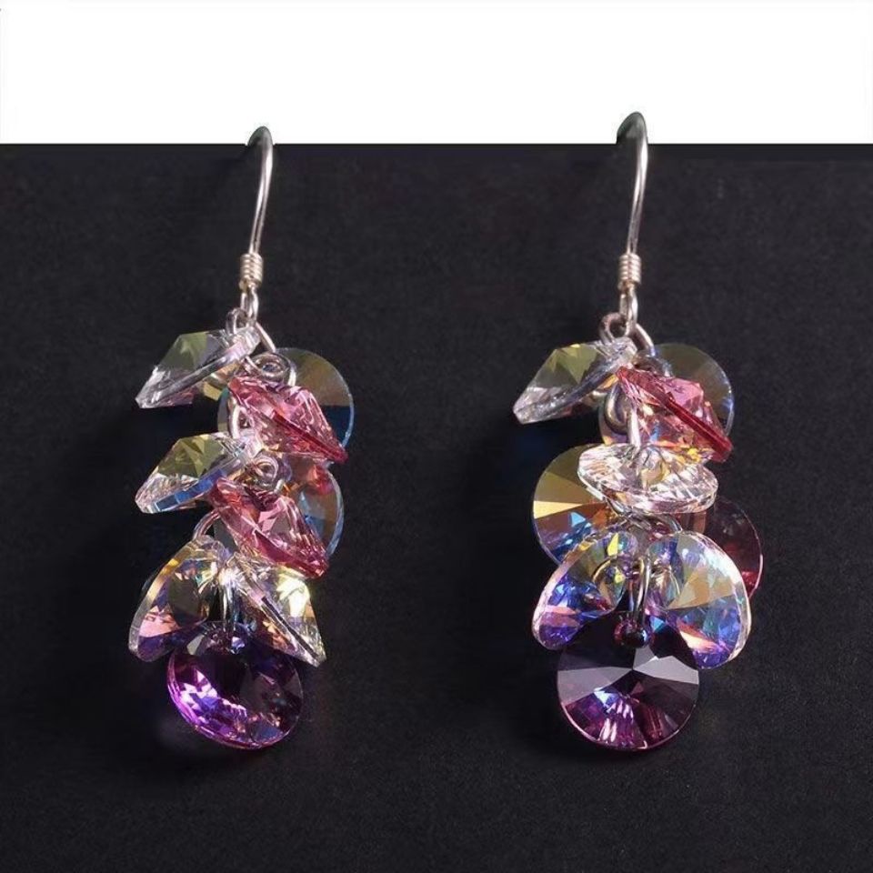 Bông Tai Mạ Bạc 925 Nhiều Lớp Đính Pha Lê Lấp Lánh Màu Sắc Thời Trang Cho Nữ