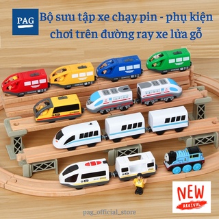 Tàu điện siêu tốc, xe lửa chạy bằng pin, phụ kiện chơi cùng đường ray xe lửa gỗ