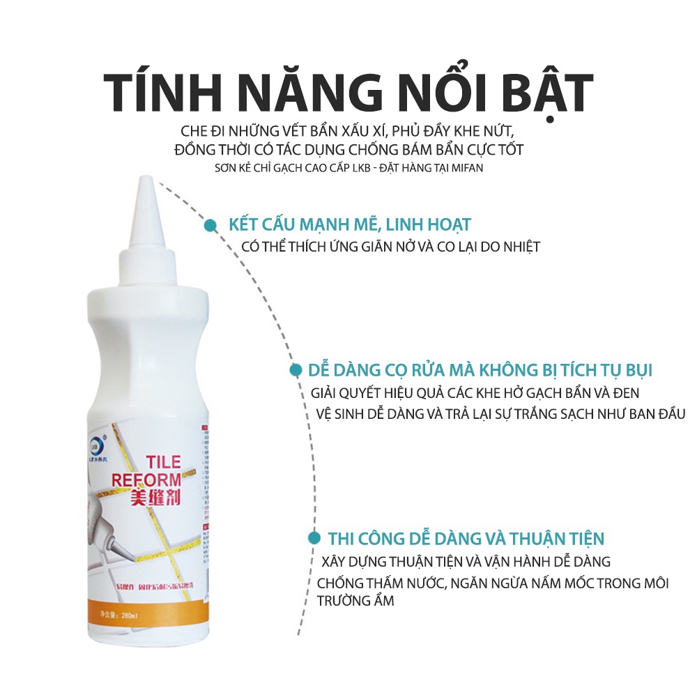 Sơn Kẻ Chỉ Gạch Cao Cấp - Keo chà ron sứ làm mới mạch gạch sàn nền nhà tắm, tường, bồn rửa chén chai 150ml