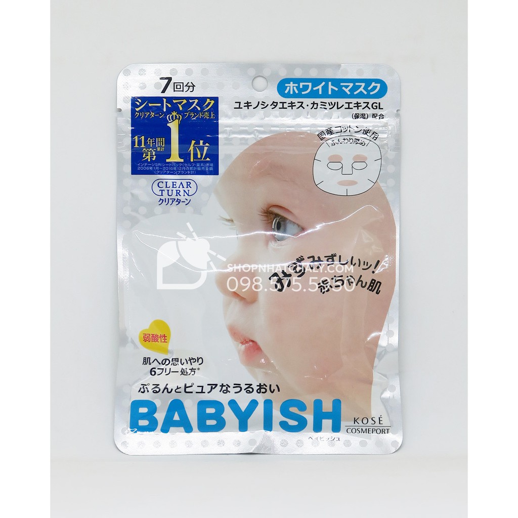 Mặt nạ Kose Babyish 7 miếng Nhật Bản. No 1 Cosme liên tục. Cực hot tại Nhật. Xách tay trực tiếp