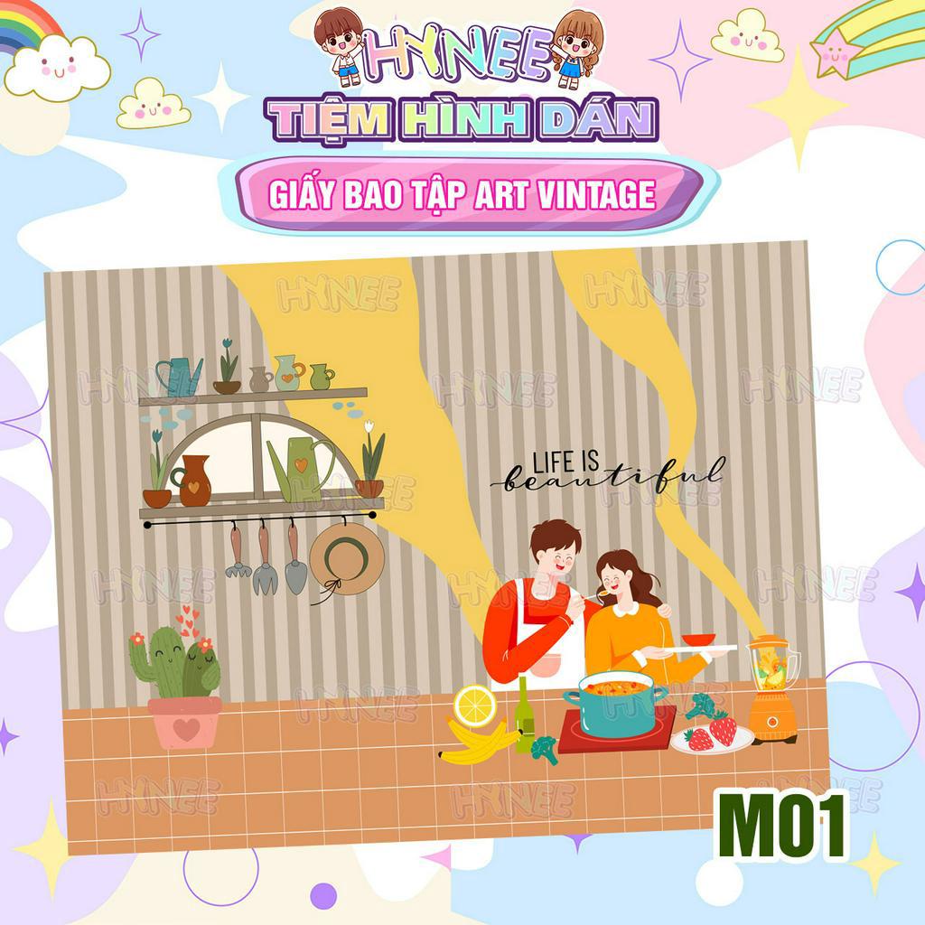 Giấy Bao Tập Art Vintage - Giấy Bao Vở Học Sinh A5, B5, Sách Giáo Khoa - Giấy Bao Tập A5 - Giấy Gói Quà - HYNEE