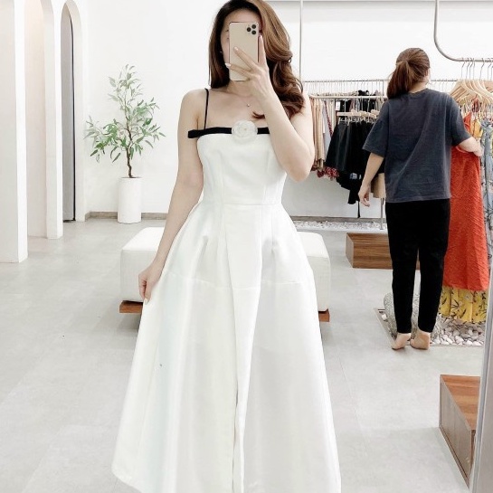 Đầm Maxi Đi Biển Dự Tiệc,đầm Váy Trắng 2 Dây Đuôi Cá Thiết Kế Cổ Vuông Tiểu Thư Sang Chảnh Thời Trang Xm Minh Phúc