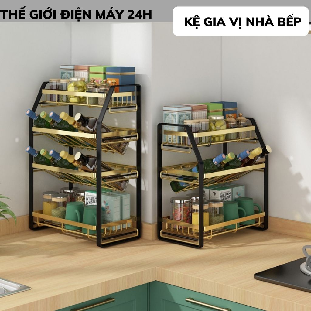 Kệ nhà bếp, Kệ gia vị nhà bếp 3,4 tầng 1 ngăn chéo Thép Carbon sơn tĩnh điện chắc chắn bền đẹp hàng cao cấp