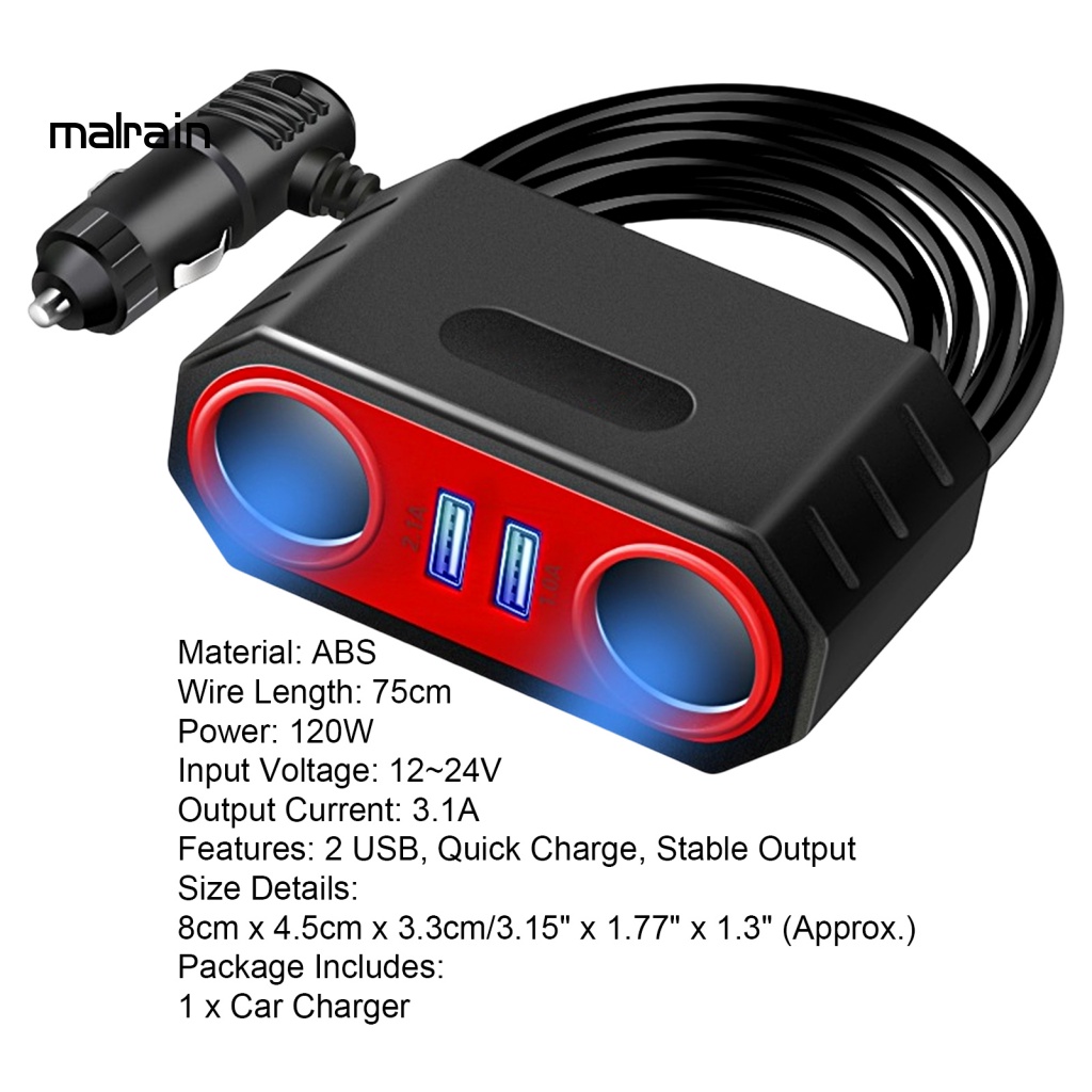 Củ Sạc Điện Thoại 2 Cổng USB 120W 3.1A Cho Xe Hơi