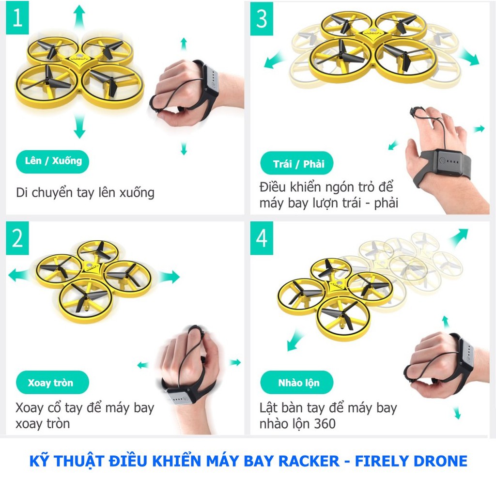 Máy bay cảm ứng 4 cánh điều khiển từ xa bằng đồng hồ đeo tay Racker | Firely Drone