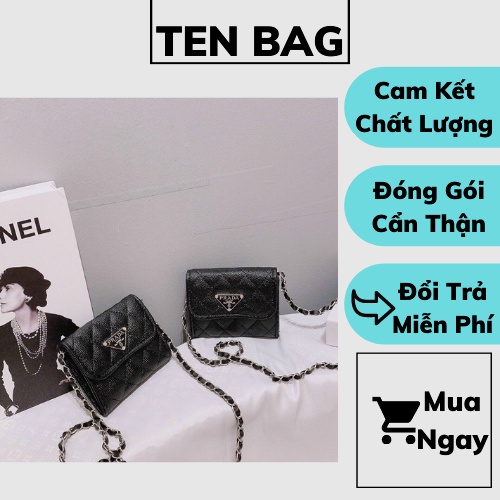 Túi Xách Mini Size 12cm Đeo Chéo Họa Tiết Prada Dây Xích Phối Da Thời Trang Hàn Quốc Ngăn Đựng Tiện Lợi
