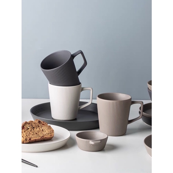 Bộ bát đĩa vân sọc mix màu xám cafe phong cách Bắc Âu sang trọng