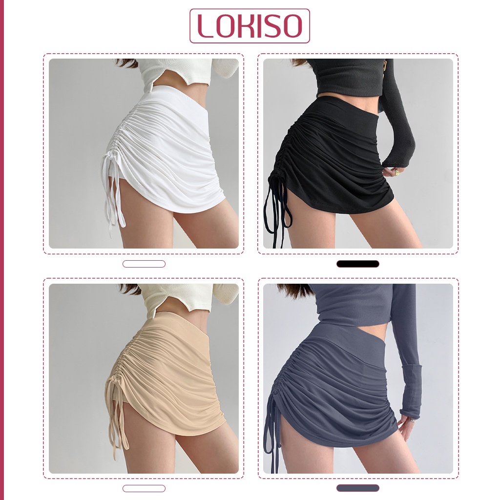 Chân váy xếp ly ngắn rút dây hai bên ôm body lưng cao ulzzang công sở đẹp LOKISO CV16