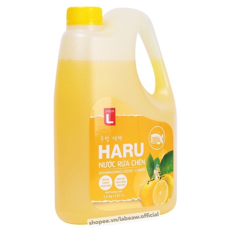Nước rửa chén HARU 1.5KG hương Chanh - Xà bông rửa chén Lotte Choice L (đỡ ăn da tay hơn Sunlight)