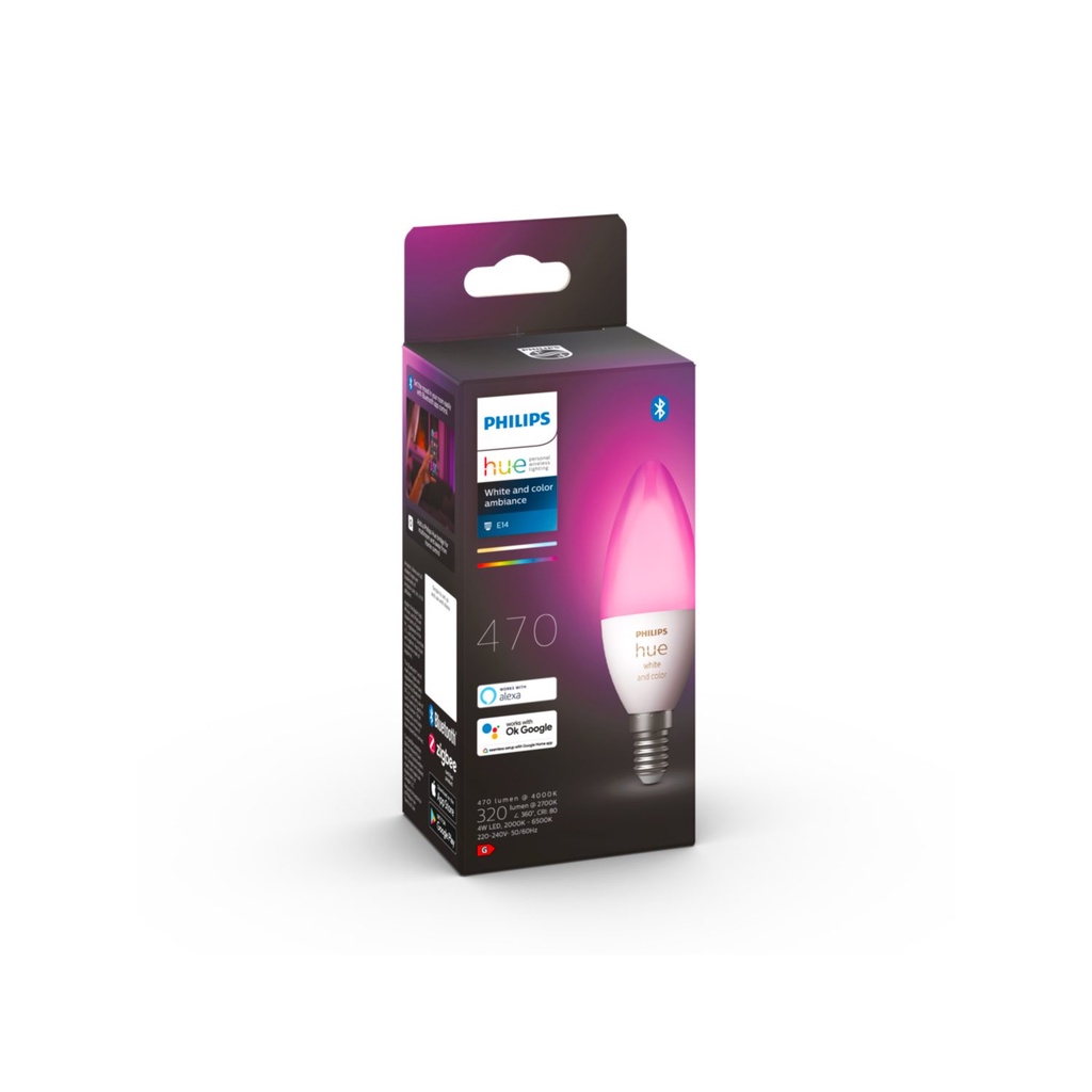 Đèn thông minh Philips Hue Candle WCA E14 - Giao thức kết nối Bluetooth 6.5W 220-240V 16 triệu màu