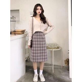 [Order] Set áo + chân váy kẻ