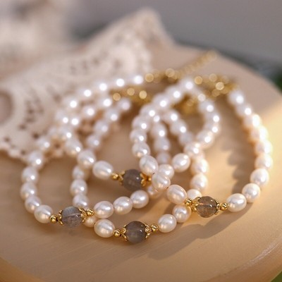 Vòng Tay Bạc 6ly Mix Hạt Đá Moonstone Labradorite - Ngọc Trai Trường Thịnh