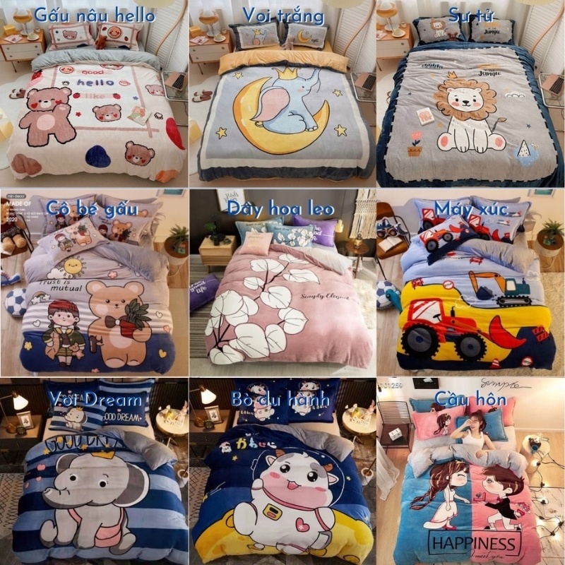 Bộ chăn ga gối nỉ nhung 3D cao cấp 2020, bộ nỉ nhung dày ấm - nhắn chọn mẫu