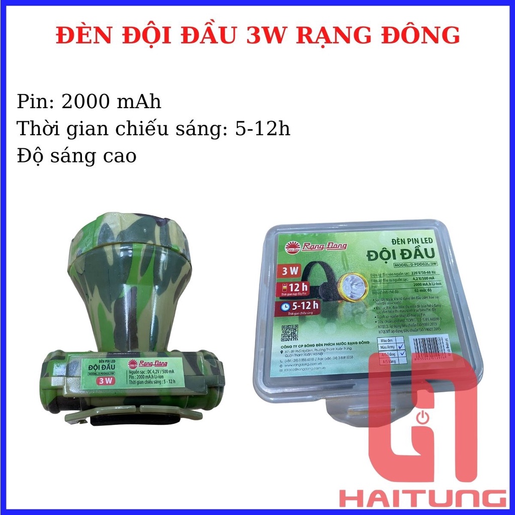 Đèn Pin Led Đội Đầu 3W Rạng Đông. Đèn Đội Đầu Soi Ban Đêm. Đèn Led Siêu Sáng. Pin Cực Trâu 5-12H