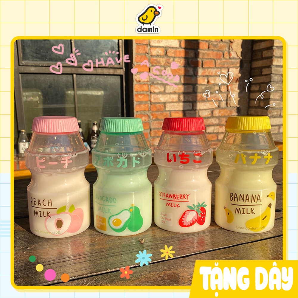 Bình Đựng Nước Nhựa Sữa Chua Yakult Cute 480ml, tặng dây đeo bình dễ thương