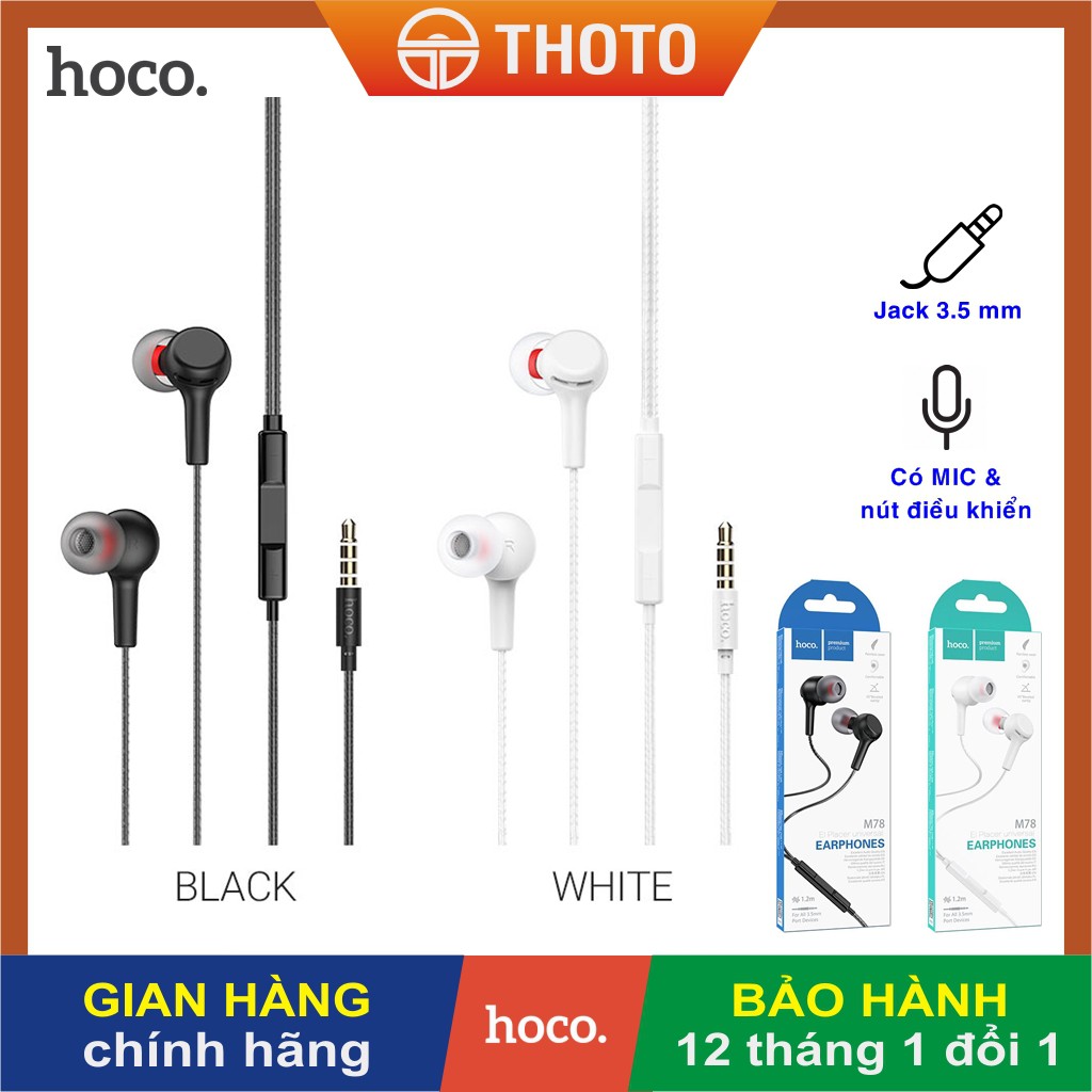 Tai nghe nhét tai In-Ear chính hãng HOCO âm thanh hay - Tai nghe giá rẻ có dây kèm MIC và nút điều khiển, jack 3.5 mm