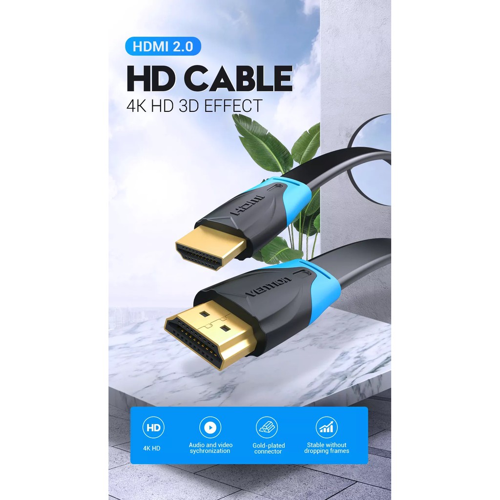 Dây Cáp HDMI Cao cấp VENTION 3D 4K Tốc Độ Cao Dạng Dẹt Đầu Mạ Vàng Cho Notebook/Máy Chiếu/TV/VR