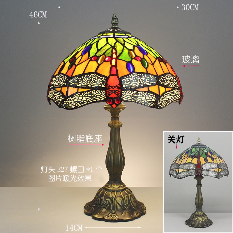 30cm tiffany phong cách đèn bàn kính màu 12 inch bóng râm màu xanh lam / xanh lá cây thiết kế chuồn chuồn đèn bàn thổ nhĩ kỳ