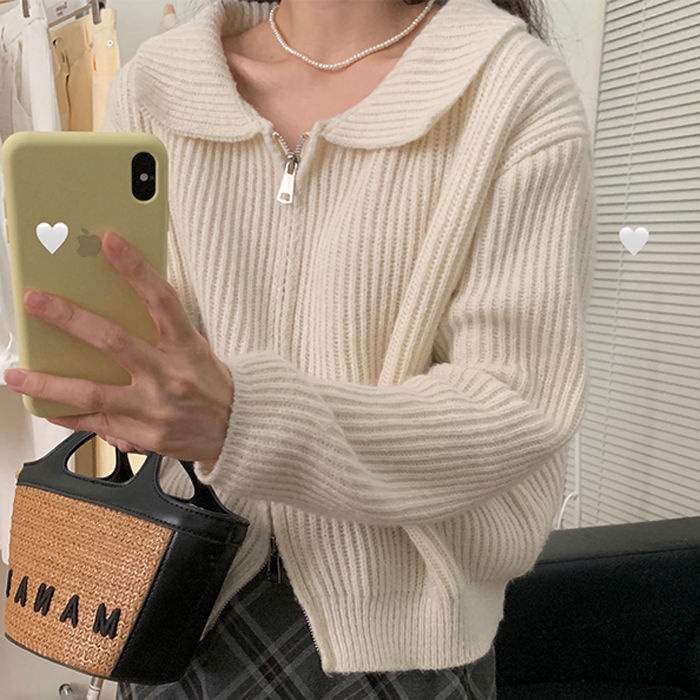 Áo Khoác Sweater Phối Khóa Kéo Thời Trang 2022 Mới Cho Nữ