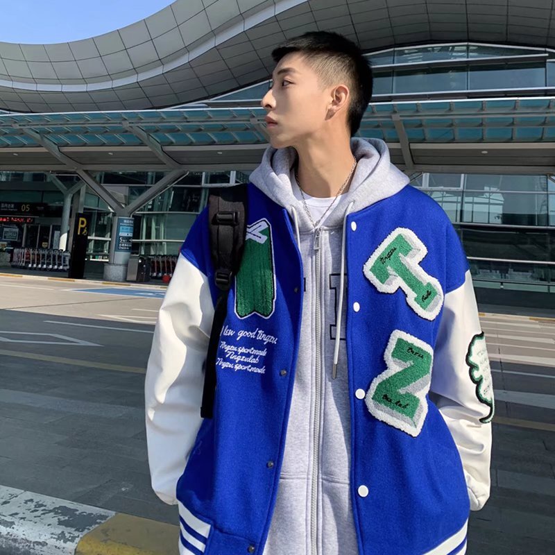 Áo Khoác Bóng Chày Chất Liệu Da Pu Thêu Họa Tiết Phong Cách hip hop Cá Tính Cho Nam