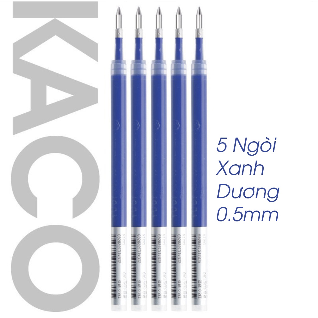 Bộ 5 Ruột Bút Ngòi Bút Gel KACO PURE Nét 0.5mm Cao Cấp