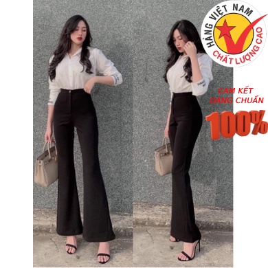 Quần ống loe nữ eo cao, vải mango lụa cao cấp