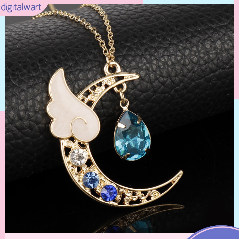 Dây chuyền thiết kế mặt trăng lưỡi liềm và cánh đính đá nhân tạo thời trang dành cho nữ