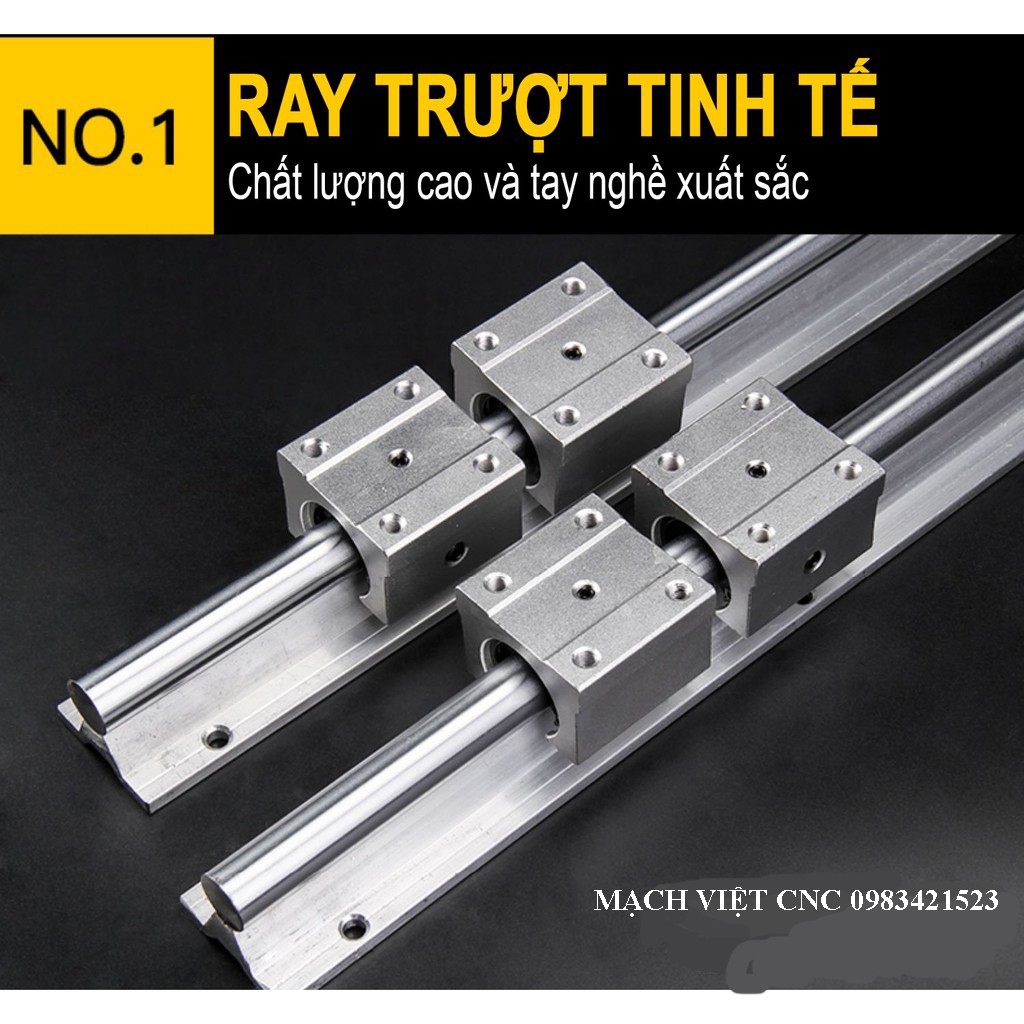 Bộ thanh ray trượt tròn có đế (1 thanh ray SBR dài 1 mét + 2 con trượt SBRxxUU)