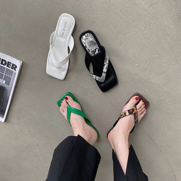 JINxCHOY Dép JINXCHOY đế bằng mũi vuông trẻ trung thời trang