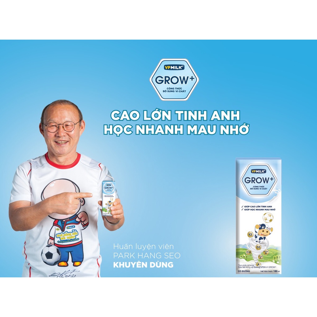 Thùng 48 hộp sữa Tiệt Trùng VPMilk Grow+ Ít Đường 180ml