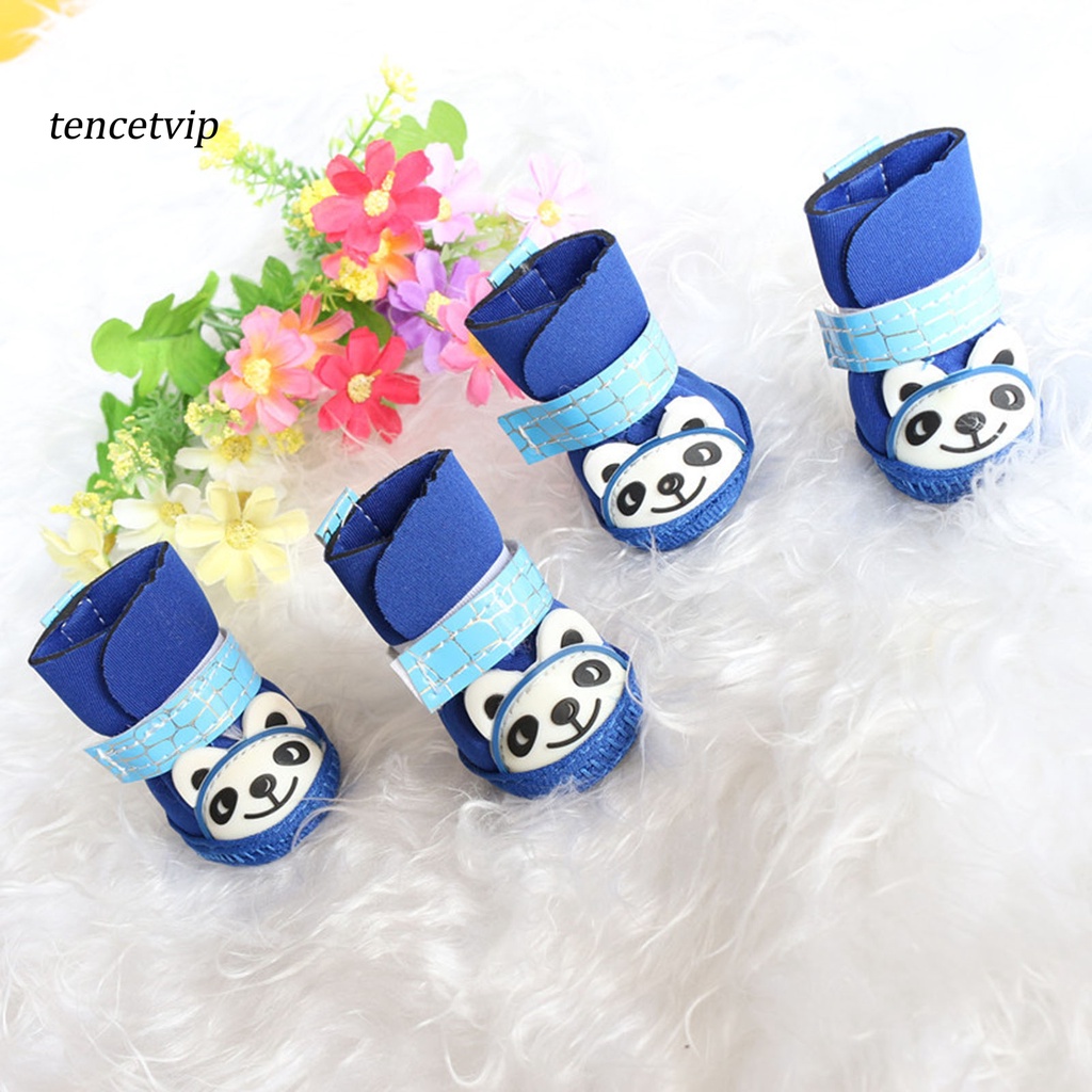 Set 4 Chiếc Giày Cao Su Đi Tuyết Chống Mài Mòn In Hình Gấu Trúc Hoạt Hình Cho Thú Cưng