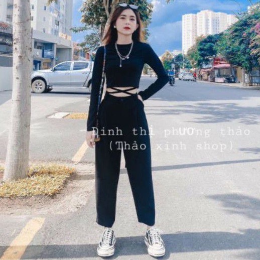 Áo croptop tay dài dây chéo bụng siêu xinh | BigBuy360 - bigbuy360.vn