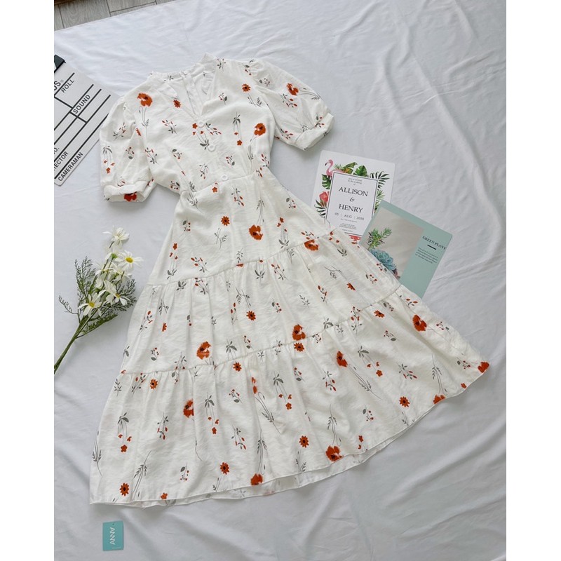 Đầm midi hoa đỏ (Hamy) | BigBuy360 - bigbuy360.vn