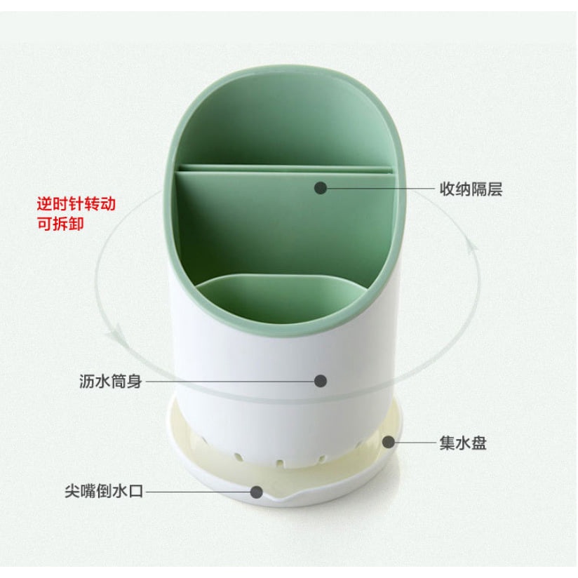 Ống đũa đựng muỗng thìa bằng nhựa cao cấp có đĩa hứng nước tiện lợi MiibooShi PVN17585