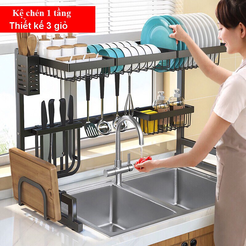 Kệ Chén Bát Nhà Bếp Đa Năng 2 Tầng Đặt Trên Bồn Rửa Sơn Tĩnh Điện 5 Lớp Cao Cấp | BigBuy360 - bigbuy360.vn