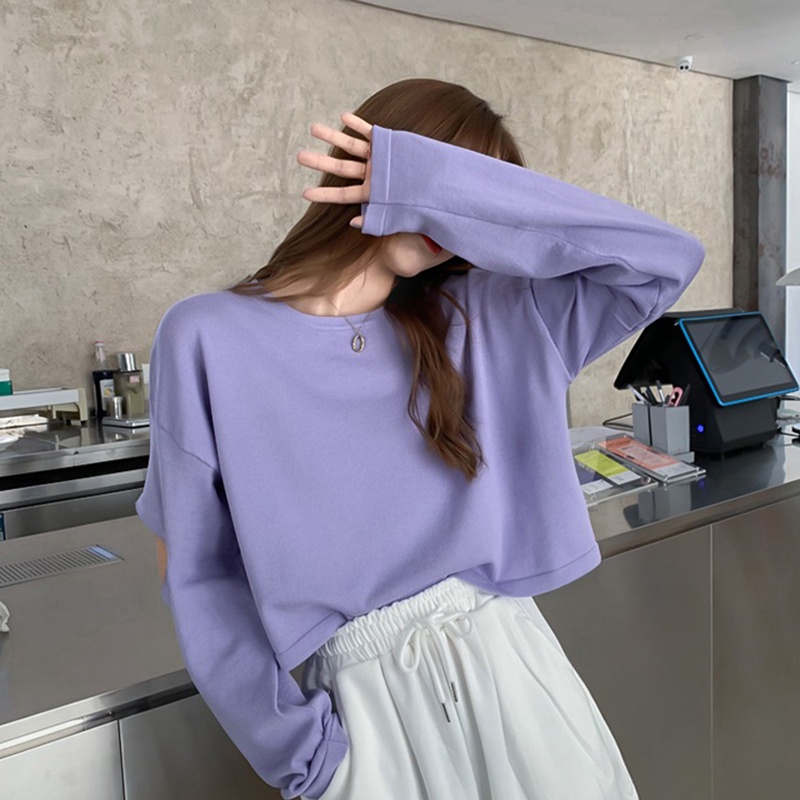 IELGY  Áo Thun Dài Tay Màu Sắc Đơn Giản Dễ Phối Đồ Cho Nữ