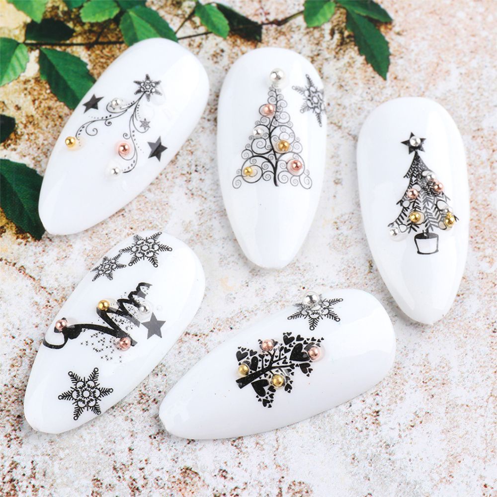 [Hàng mới về] Miếng dán trang trí móng chuyển nước họa tiết giáng sinh màu trắng đen 4 trong 1