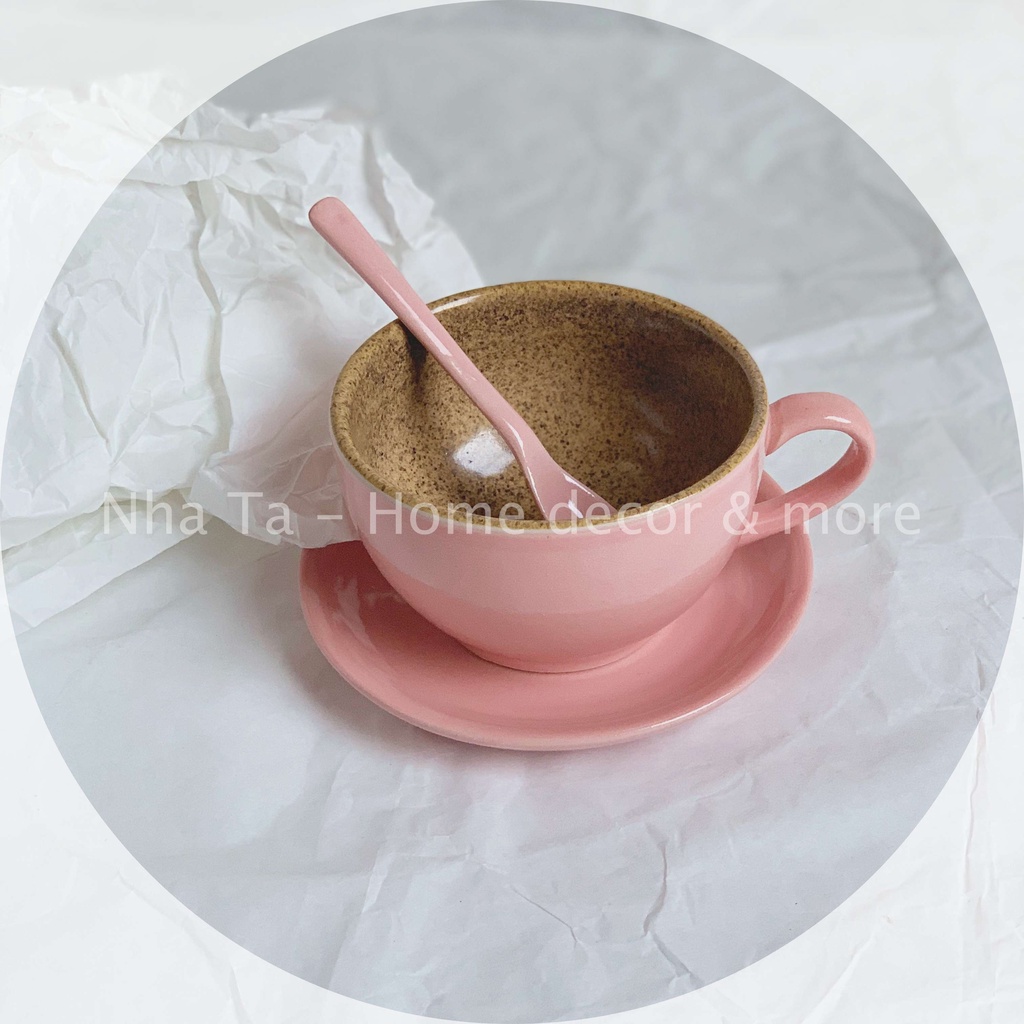 Tách trà, cốc uống cafe bằng gốm sứ Bát Tràng màu hồng