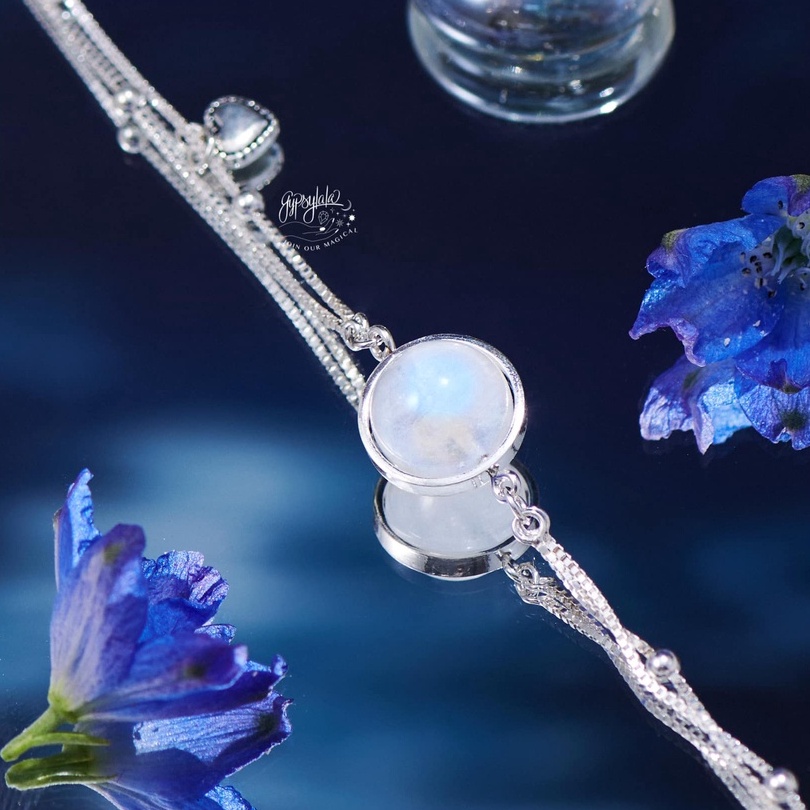 Vòng Tay Bạc 925 Đá Ánh Trăng Moonstone Thiên Nhiên Phong Thủy May Mắn Không Kị Mệnh SP002712 Gypsy.lala