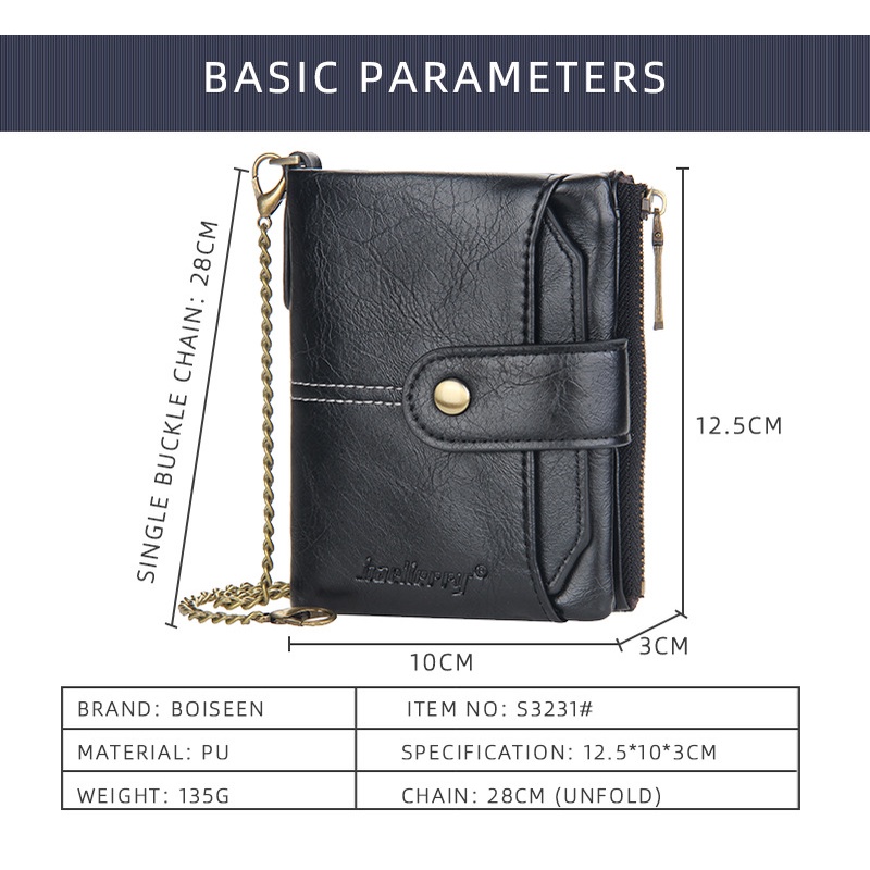 Baellerry Ví Da Ngắn Có Khóa Kéo Thời Trang Cho Nam