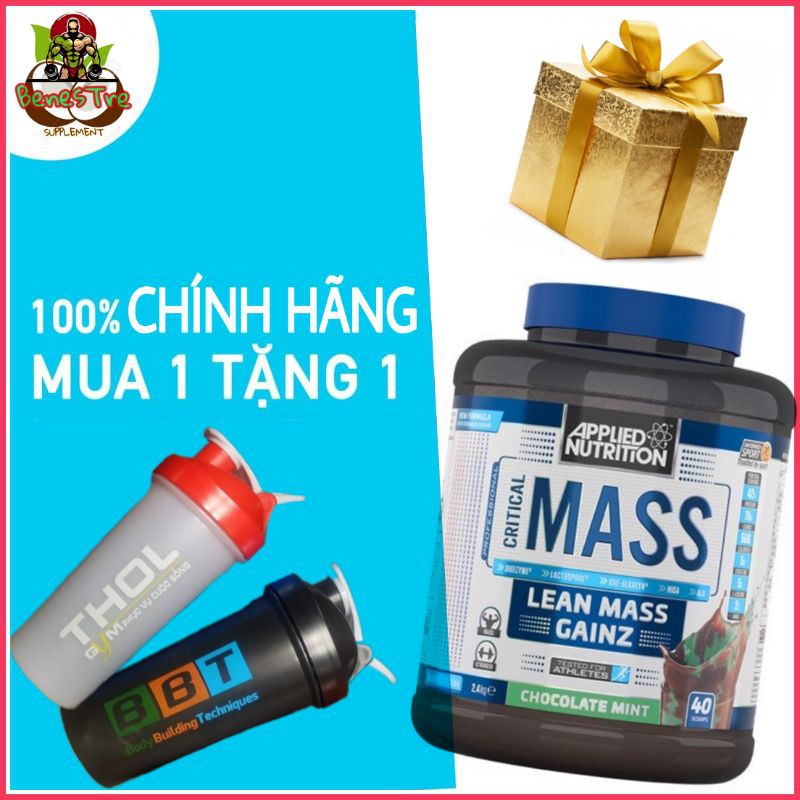 Mass gainer muscle Critical Mass Applied Nutrition 2,4Kg & Bình Lắc tăng cân tăng cơ tập gym chứa whey isolate