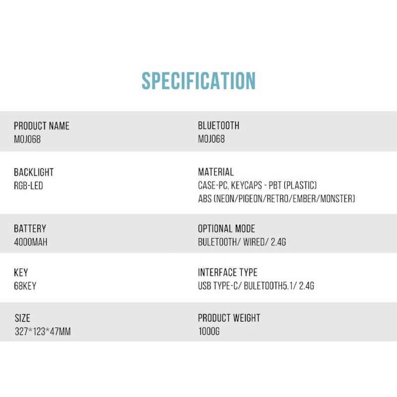 Bàn phím cơ không dây bluetooth MeIgeek mojo68