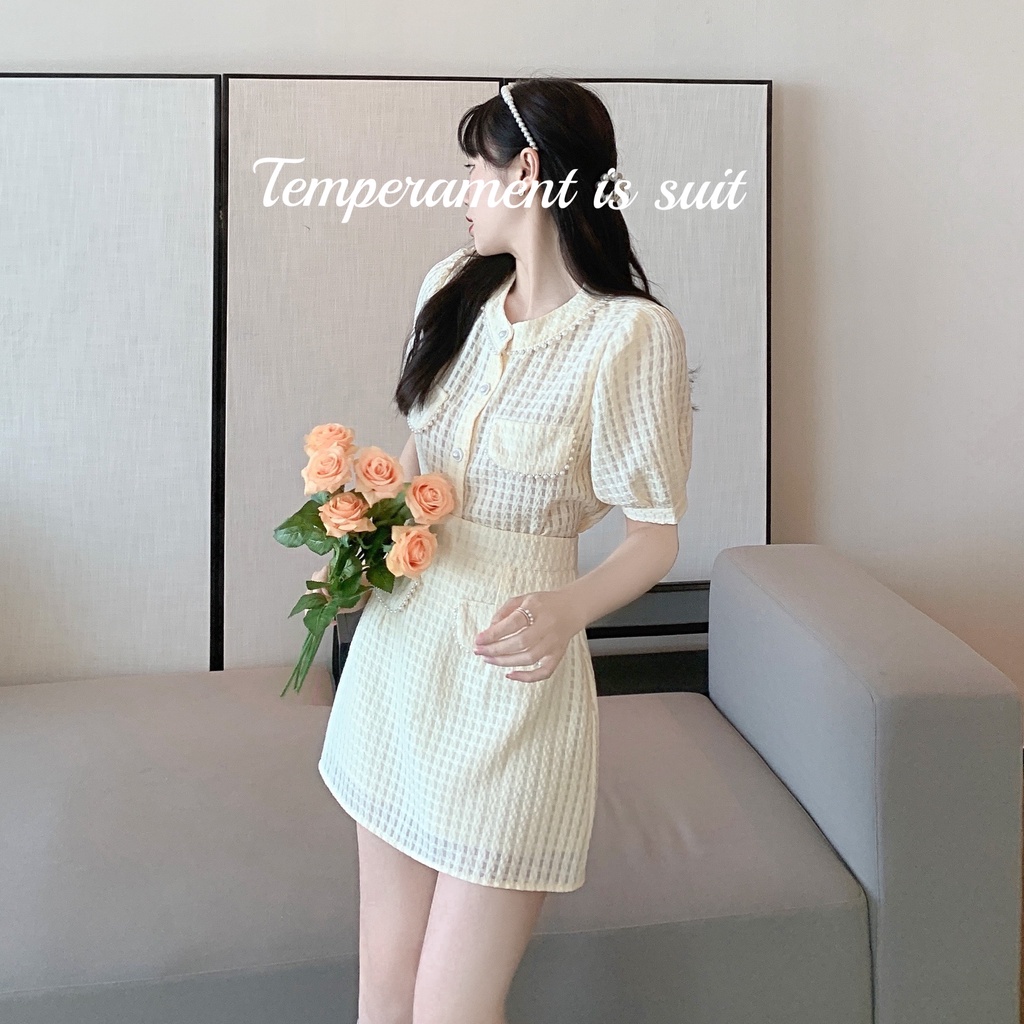 Set váy mùa hè đính viền ngọc cao cấp hàng Quảng Châu
