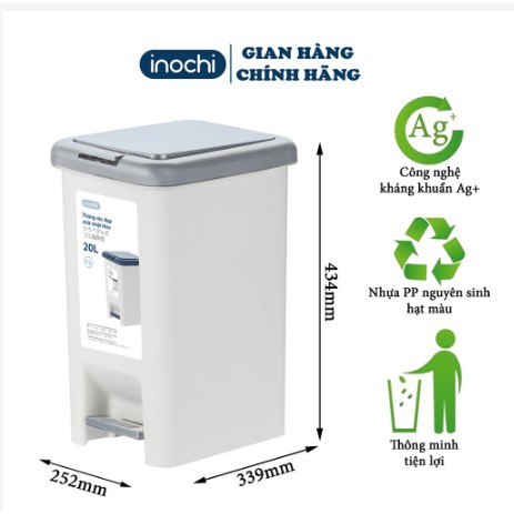 Thùng Rác inochi -Nhựa Đạp Chân Nắp Đậy Chữ Nhật INOCHI 20 Lít Làm Sọt Rác Văn Phòng,Đựng Rác Gia Đình