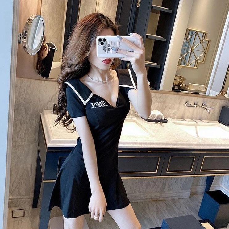 Đầm ngắn Perty cổ chữ V thời trang mùa hè Hàn Quốc cho nữ