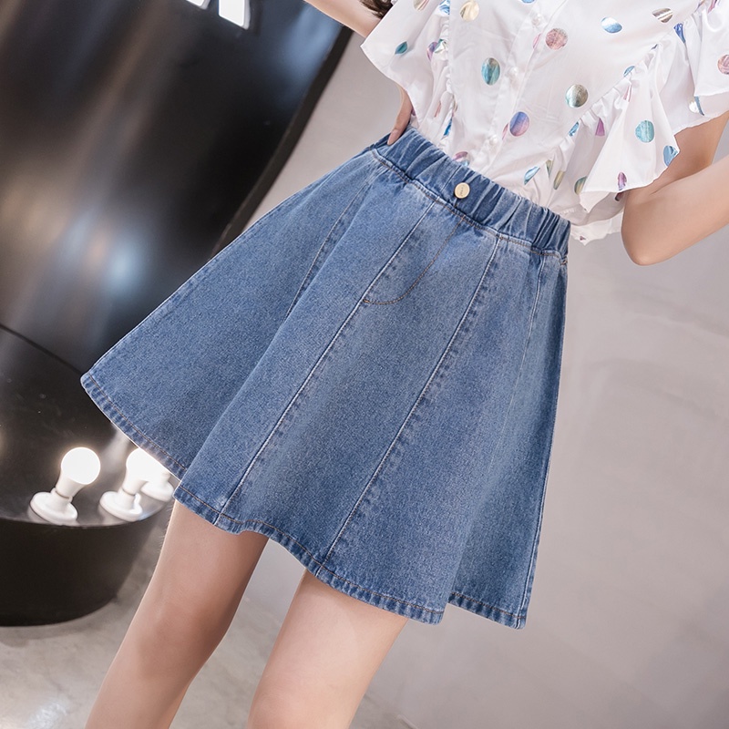 Chân váy xòe jean ngắn lưng thun QUẢNG CHÂU LS_CV206