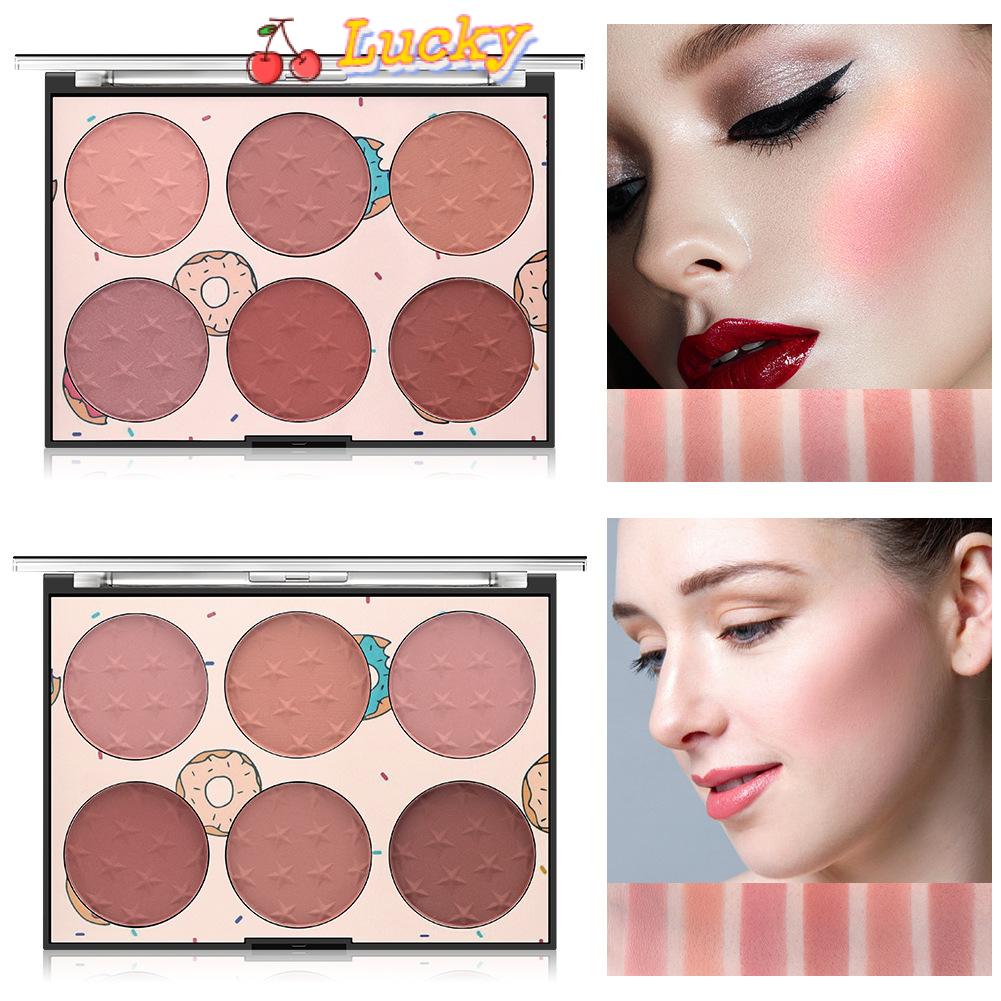 LUCKY 6 Colors Fashion 6 Colors Face Blush Palette Face Makeup Tool Blush Contour Flame Brushes New Hot Shimmer Matte Women Beauty Highlight