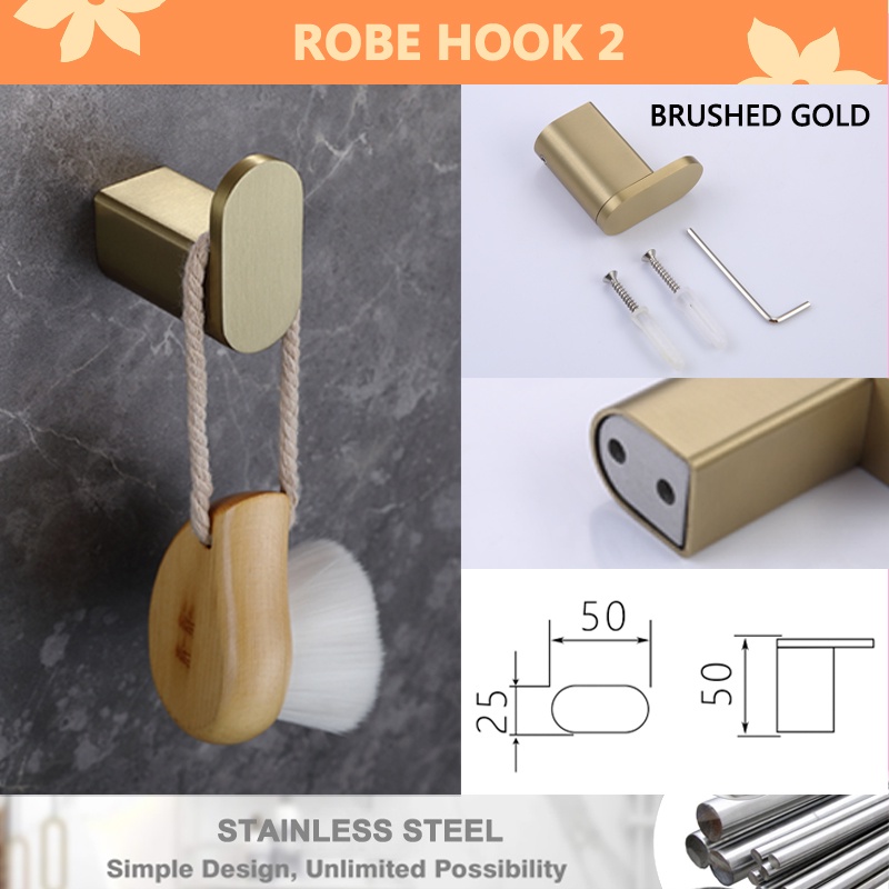 Set 2 Móc Treo Đồ Gắn Tường Bằng Crom Màu Vàng/Hồng/Xám/Đen