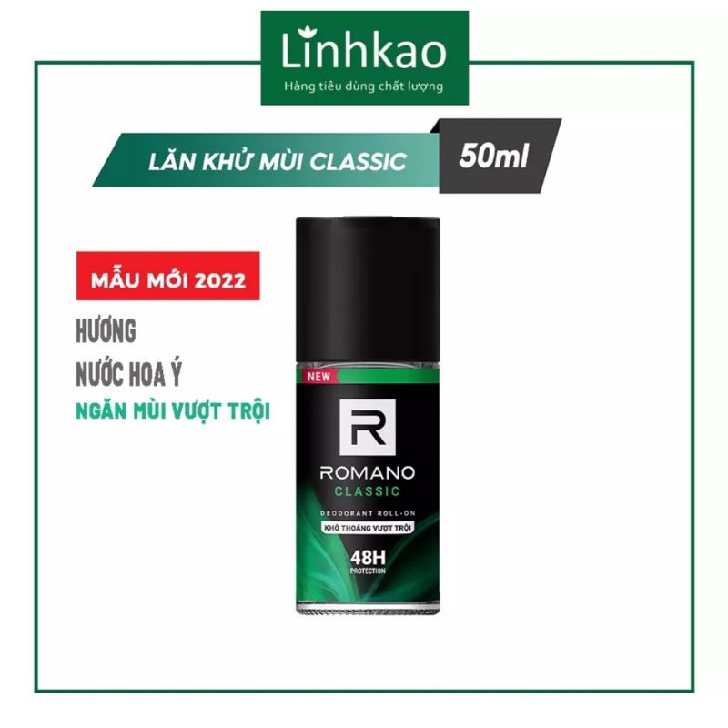 Lăn Khử Mùi Nam Romano 50ml Kháng Khuẩn và Khô Thoáng Cả Ngày