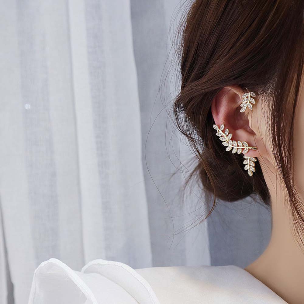 Bông Tai Hình Chiếc Lá Đính Đá Hợp Thời Trang Cho Nữ